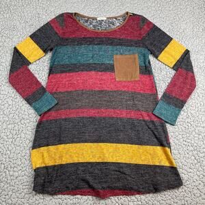 12PM By Mon Ami Shirt Womens Medium Stripe Long Sleeve Colorful Knit Pocket